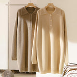 Mid-length Polo Collar Thickened 100% Pure Cashmere Sweater