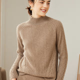 Half Turtleneck Soft Rib-Knit Loose 100% Pure Cashmere Sweater