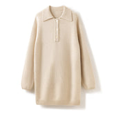 Mid-length Polo Collar Thickened 100% Pure Cashmere Sweater