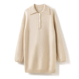 Mid-length Polo Collar Thickened 100% Pure Cashmere Sweater