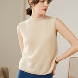 100% Pure Cashmere Sleeveless Mock Neck Top for Women – Lightweight Knit Layering Sweater