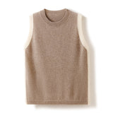 Women’s Cashmere Sleeveless Vest Trim Crew Neck Cashmere Top