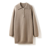 Mid-length Polo Collar Thickened 100% Pure Cashmere Sweater