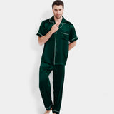 22 Momme Mulberry Silk Men’s Pajama Set – Short Sleeve Top with Long Pants Sleepwear