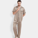 22 Momme Mulberry Silk Menβs Pajama Set β Short Sleeve Top with Long Pants Sleepwear