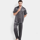 22 Momme Mulberry Silk Men’s Pajama Set – Short Sleeve Top with Long Pants Sleepwear