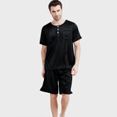Men's Short Two Piece Henley Neck Silk Pajama Set