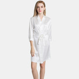 100% Pure Silk Robes with Belt Short Silk Bathrobe for Women