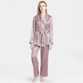 Mulberry Silk Long Sleeve Pajama Set for Women with Adjustable Waist Belt