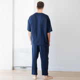 Men’s 22 Momme Mulberry Silk Henley Neck Pajama Set – Short Sleeve Silk Sleepwear