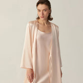 Women Pure Silk Nightrobe Set V Neck Mulberry Silk Sleepwear Set