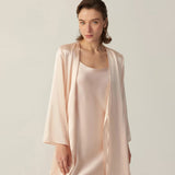 Women Pure Silk Nightrobe Set V Neck Mulberry Silk Sleepwear Set