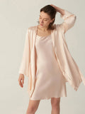 Women Pure Silk Nightrobe Set V Neck Mulberry Silk Sleepwear Set