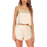 Women Shorts Silk Cami Set Ruffled Silk Camisole Set