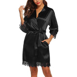 Women Silk Kimono Robes With Lace Silk Short Robes