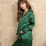 Classic Women Silk Pajama Set Long Sleeve Button Down Silk Pajamas