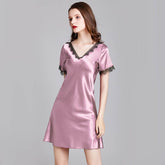 Sexy Women Silk Nightgown with Lace Silk Chemise