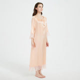Women's 100% Silk Nightgown Long Ruffled Scoop Silk Nightdress
