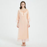 Women's 100% Silk Nightgown Long Ruffled Scoop Silk Nightdress