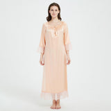 Women's 100% Silk Nightgown Long Ruffled Scoop Silk Nightdress