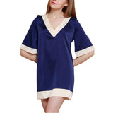 Women Short Silk Nightgown Luxury Contrast Trim Silk Sleepwear