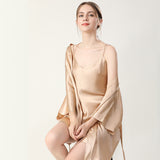 Women V Neck 100% Silk Nightgown and Robe Set