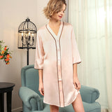 Women Short Sleeves Silk Nightgown Silk Sleep Shirt