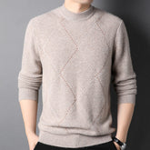 Menโs Diamond Stitch 100% Cashmere Crew Neck Sweater