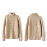 Women's Cashmere Turtleneck Textured Chevron Knit Sweater