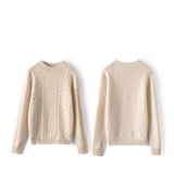 Women's Crew Neck Ribbed Pullover Cashmere Cable Knit Sweater