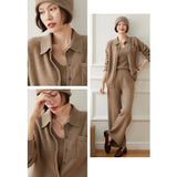 Women 's Button-Up Knit with Pocket Wool Shirt Cashmere Cardigan