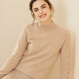 Women's Mock Neck Chevron Pattern Knit Pullover Cashmere Sweater