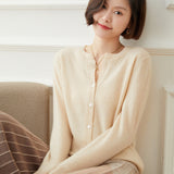 Women's Classic Button-Up Knit Wool Crew Neck Cashmere Cardigan