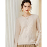 Soft Warm Crew Neck Cable Knit Wool Cashmere Sweater