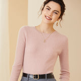 Crew Neck Soft Knit Pullover Slim Ribbed Cashmere Sweater