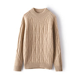 Loose Geometric Cable Knit Warm Mock Neck Cashmere Wool Sweater