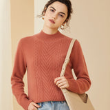 Mock Neck Chevron Cable Knit Cashmere Thick Cashmere Sweater