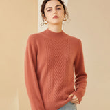 Mock Neck Chevron Cable Knit Cashmere Thick Cashmere Sweater