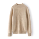 Mock Neck Chevron Cable Knit Cashmere Thick Cashmere Sweater