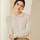 Women's Lapel Polo Collar Soft Classic Knit Top Cashmere Sweater