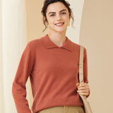 Women's Lapel Polo Collar Soft Classic Knit Top Cashmere Sweater