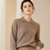 Women's Lapel Polo Collar Soft Classic Knit Top Cashmere Sweater