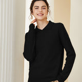 Women's Lapel Polo Collar Soft Classic Knit Top Cashmere Sweater