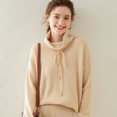Cowl Neck Cashmere Wool Sweater Loose Tie Soft Relaxed Knit Top