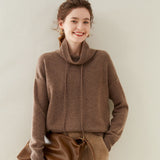 Cowl Neck Cashmere Wool Sweater Loose Tie Soft Relaxed Knit Top