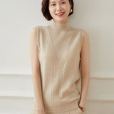 Mock Neck Sleeveless Cashmere Soft Knit Sweater Vest