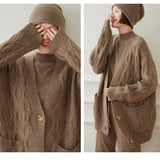 100% Cashmere Cable Knit Button Soft Sweater Cardigan with Pocket