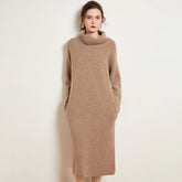 Women's Soft Knit Turtleneck Cashmere Wool Sweater Midi Dress
