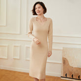 Women's Long V Neck Cashmere Sweater Soft Knit Midi Dress