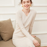 Women's Ribbed V-Neck Cashmere Soft Knit Slim Dresses for Women